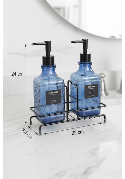 Makri Home Modern Cam Sıvı Sabunluk & Deterjanlık Seti-500 Ml Cam Sabunluk, Metal Stand'lı Siyah