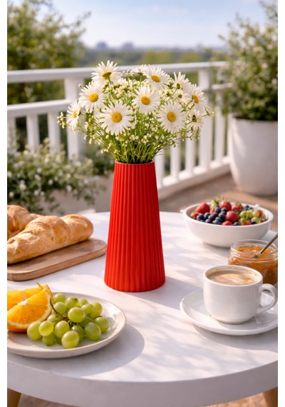 Modern Beyaz Vazo Güne Sade Bir Başlangıç 17.8 7.7 Cm Kırmızı