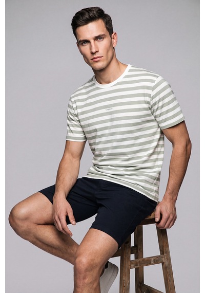 Buratti Çizgili Pamuklu Relaxed Fit Bisiklet Yaka T Shirt Erkek T Shirt 5904078 Elma Yeşili