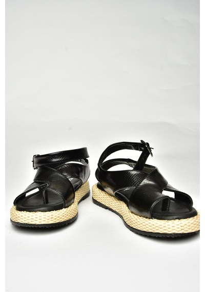 Fox Shoes U973264507 Siyah Yılan Baskı Kadın Sandalet Siyah