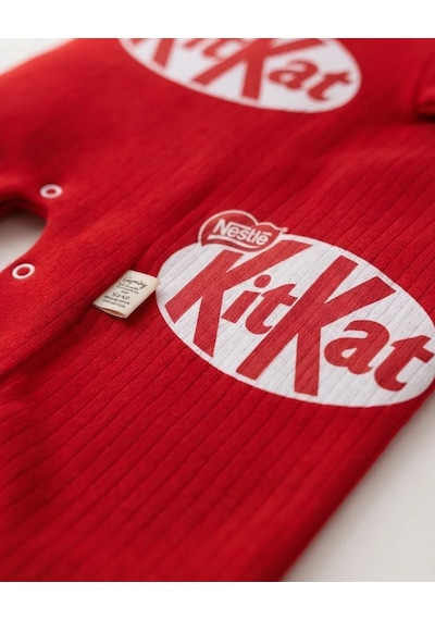 Kitkat Baskılı Unisex Bebe Tulum Kırmızı