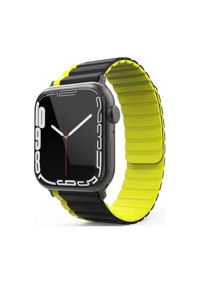 Gld-spt- Movenchy Apple Uyumlu Watch 42mm Mo-wb1 Çift Renk Mıknatıslı Silikon Kordon - Siyah-sarı