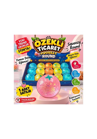 Squeezy Round Işıltılı Meyve Topu Tok Dokulu, Parlak Ve Eğlenceli Duyu Oyuncağı Serttir Çok Renkli