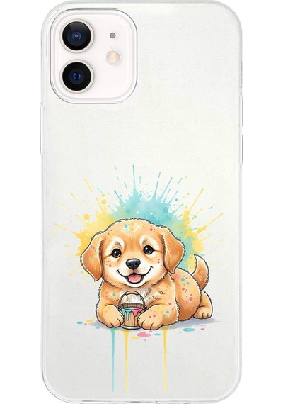 Apple Uyumlu iPhone 12 Mini İle  Splash Köpek Tasarımlı Şeffaf Silikon Kılıf 051g