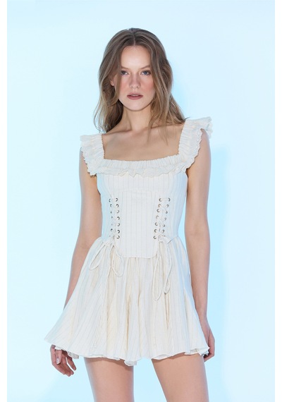 Sagaza Studio Ss6030 Korseli Mini Elbise Ekru