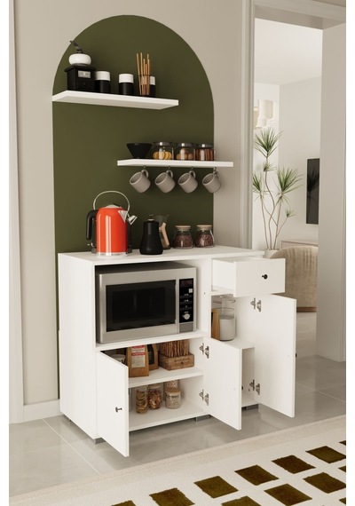 Kahve Köşesi 90 Cm Çok Amaçlı Dolap Mikrodalga Set Altı Mutfak Dolabı Alt Dolap Beyaz