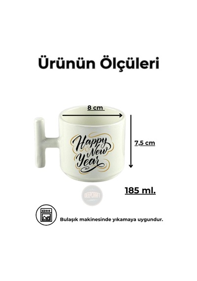 Deepcraft Best Quality 'happy New Year' T Kulplu Kupa Yılbaşı,sevgililer Günü, Hediyelik Kupa 185ml Beyaz