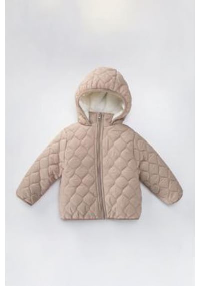 Miniğimin Cicileri 1 - 10 Yaş Kapitone İçi Welsoft Unisex Çocuk Kaban Mont - Bej Bej-53667