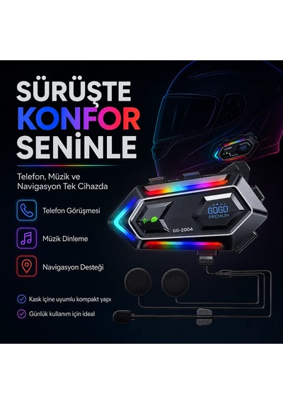 Universal Motosiklet Kask İnterkom Bluetooth 5.3 Rgb Işıklı Gg-2004