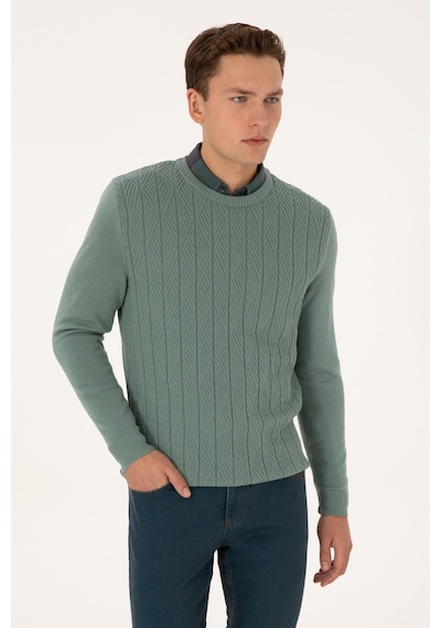 U.S. Polo Assn. Erkek Slim Fit Bisiklet Yaka Mint Kazak 50308323-VR090