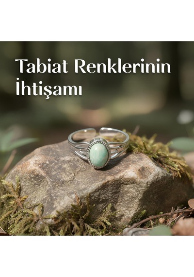 Amazonit Taşı Çelik Yüzük Renkli