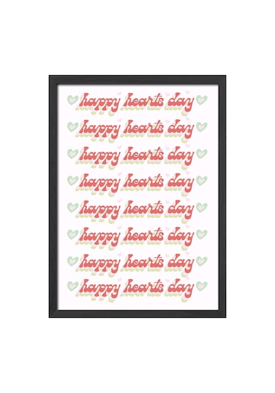 Happy Hearts Day Ahşap Çerçeveli Poster, Dekoratif Pozitif Duvar Tablosu