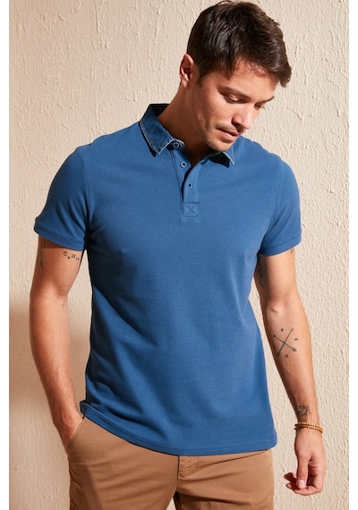 Buratti % 100 Pamuk Düğmeli Regular Fit Erkek Polo Yaka T Shirt 5902134 Indigo