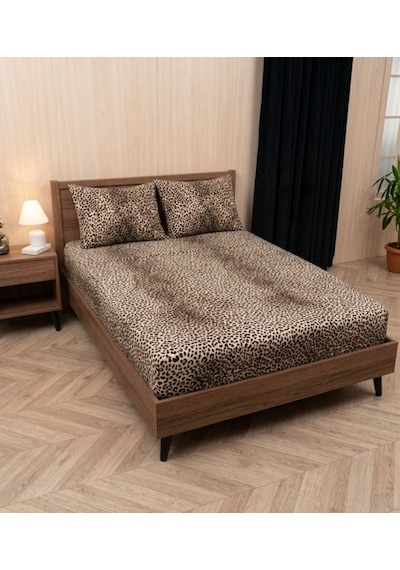 Lastikli Fitted Çarşaf Takımı Kalp Desen -leopar Desen Tek&çift Bej