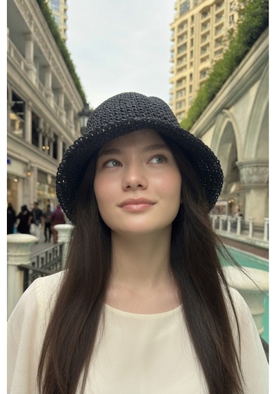 Mollycrush Kadın Siyah Yazlık Örgü Bucket Şapka Güneş Koruyucu Trend Kova Model Antrasit Siyah