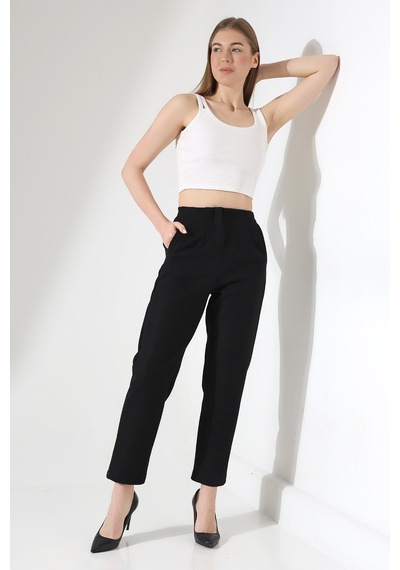 Gugus Kadın Maskülen/havuç Kaşe Pantolon Trend Model Siyah