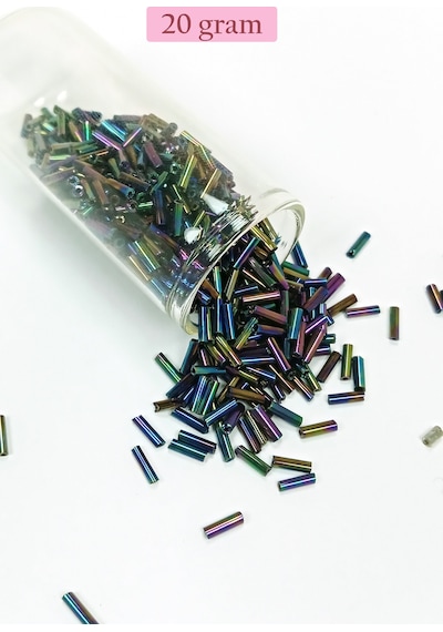Uzun Boru Kesme Boncuk Çap 2mm Uzunluk 10 Mm - 20 Gram - Mavi Yeşil - Bnc230