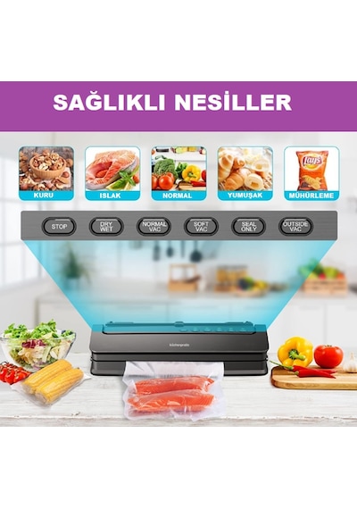 Küchen Pratic VS6310 Ev Tipi Elektrikli Vakum Makinesi - 10 Adet Vakum Poşeti Hediye