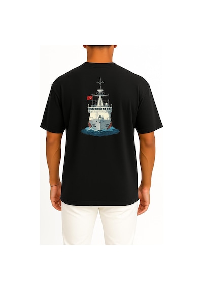 Bahriyeli Collection Oversize Tcsg Güven - 702 Cep Ve Sırt Tasarımlı Unisex T-shirt SIYAH