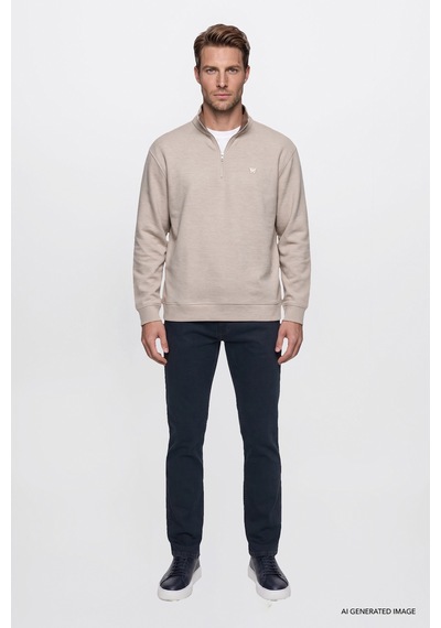 Wrangler Pamuklu Selanik Regular Fit Fermuarlı Erkek Sweatshirt W2620081500 Bej