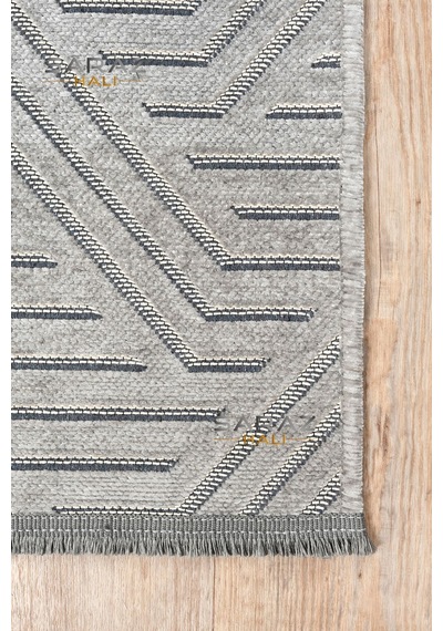 Saraz Halı Ada Kilim Modern Salon Mutfak Koridor Kesme Yolluk Dokuma Makine Halısı Zigzag Gri Gri
