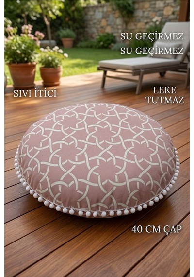 Sandalye Minderi Su Geçirmez Leke Tutmaz Ponponlu Yuvarlak Bahçe Ve Mutfak Minderi 40 Cm Çok Renkli