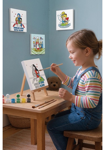 Anneler Günü Kutlu Olsun Boyama Tuvali Şövaleli Boya Ve Fırça Seti 20x20 Cm