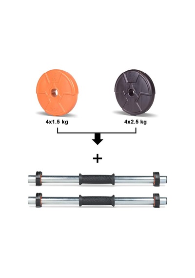 Spor 18 Kg Turuncu Siyah Halter Seti Ve Dambıl Seti