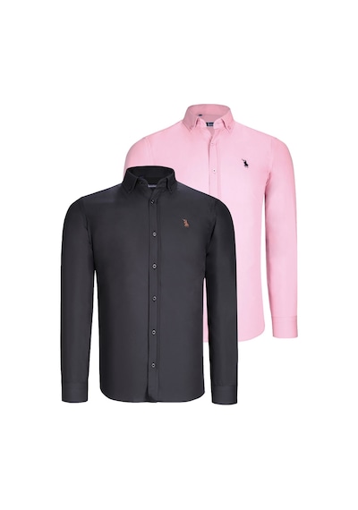 İkili Set G725 Dewberry Erkek Gömlek-siyah-pembe Siyah-pembe