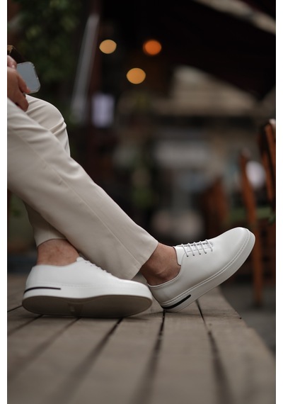 Shoetyle - Hakiki Deri Beyaz Renk Günlük Erkek Sneaker - 610-1005-1626