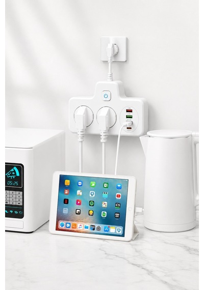 Bkl-502 Akım Korumalı 2li Priz 2 Usb Ve 2 Type-c Çıkış 4000w Hızlı Şarj Duvar Tipi Dokunmatik Led Aydınlatmal 0