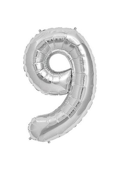 Gümüş Folyo Balon Rakam 9 40inç 100cm Gri