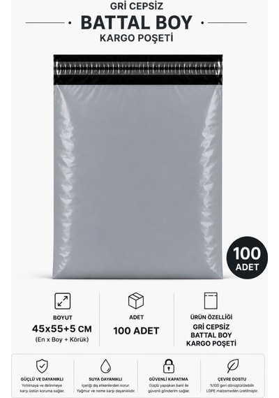 Northcity Gri Cepsiz Battal Boy Kargo Poşeti 45x55+5 Cm 100 Adet