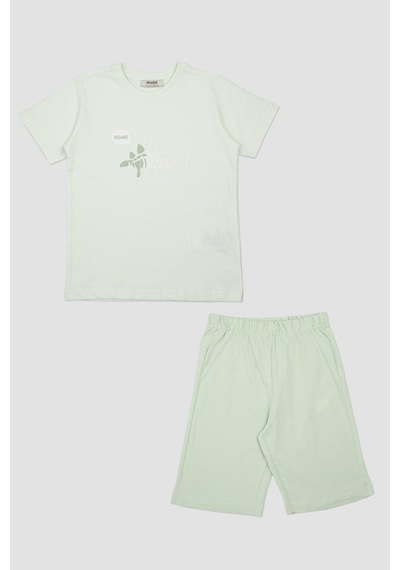 Panço Erkek Çocuk Dinozor Baskılı Yeşil Pijama Takımı