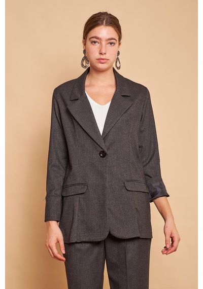 Ekoseli Yakalı Kolu Katlamalı Cep Kapaklı Boyfriend Hafif Likralı Kumaş Blazer Ceket-siyah Siyah Ekoseli Yakalı Kolu Katlamalı Cep Kapaklı Boyfriend Hafif Likralı Kumaş Blazer Ceket-siyah Siyah