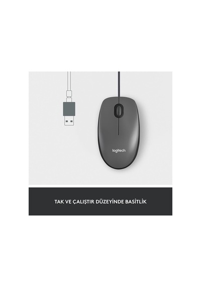 Logıtech 910-006652, M100 Siyah, Usb Kablolu, 1000dpi, Optik, 3 Tuşlu, Mouse