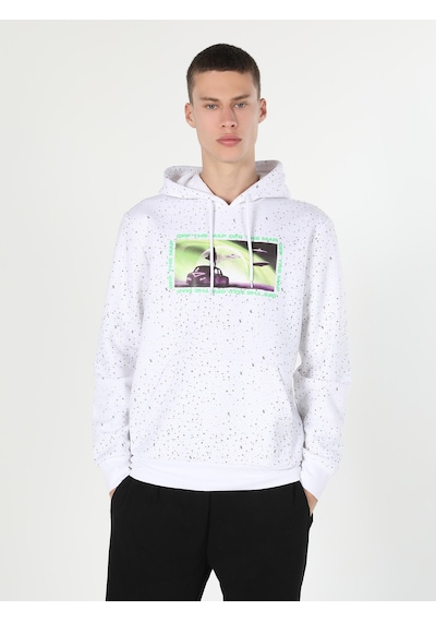 Colin's Colins Regular Fit Kapüşonlu Baskılı Beyaz Erkek Sweatshirt Cl1060038 Beyaz