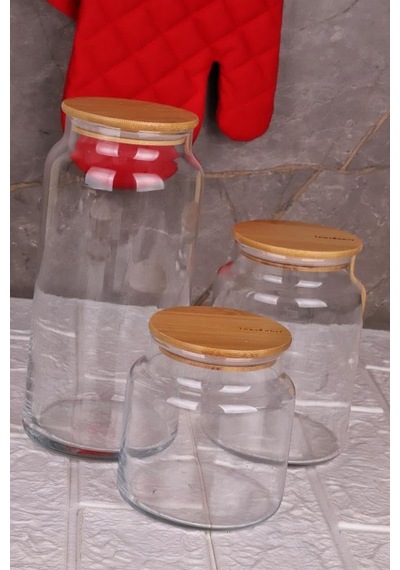 Zone - 3'lü Cam Saklama Kabı 600ml-800ml-1300ml Vakumlu Bambu Kapaklı Sku: Smgstk2819dbc246