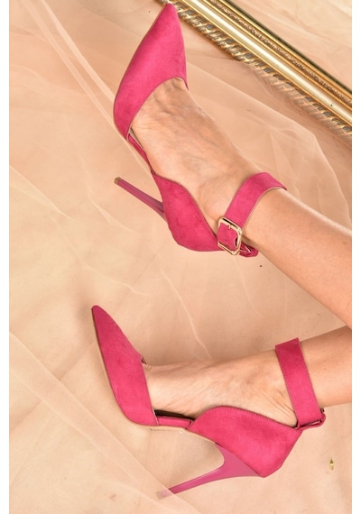 Fox Shoes Fuşya Süet Kadın Topuklu Ayakkabı K654073302 Fuşya