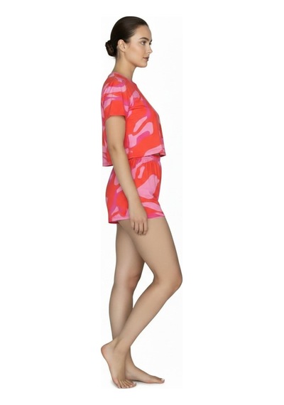 Merlot T-shirt Şort Örme Pijama Takımı Fuşya