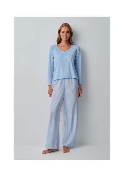 Suwen Freya V Yaka Pijama Takımı Wsh105101211196 Mavi