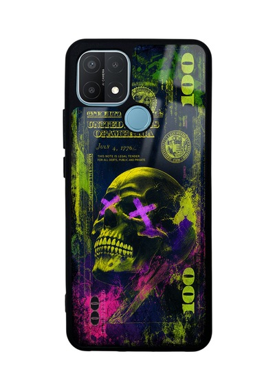 Oppo A15 Yellow Neon Skull Chaos Tasarımlı Glossy Telefon Kılıfı Sarı