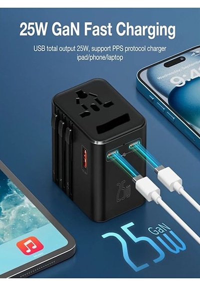 25w Evrensel Seyahat Şarj Adaptörü Fiş Priz Dönüştürücü /1xusb /2