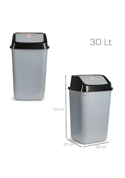 Porsima 0098 Kapaklı Gri-siyah Çöp Kutusu - Favori Banyo Ve Mutfak Çöp Kovası 30lt Gri