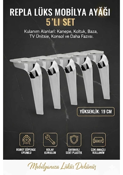 Repla Mobilya Kanepe Tv Ünitesi Koltuk Ve Konsol Dolap Ayağı 19 Cm Krom Ceviz