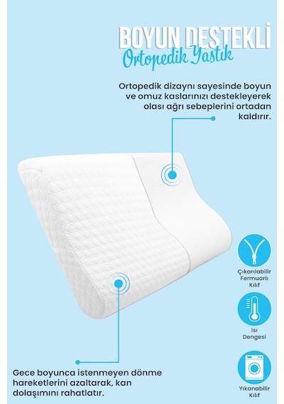 Viscofoam Bamboo Boyun Destekli Ortopedik Visco Yastık 57 x 37 x 10-7 CM