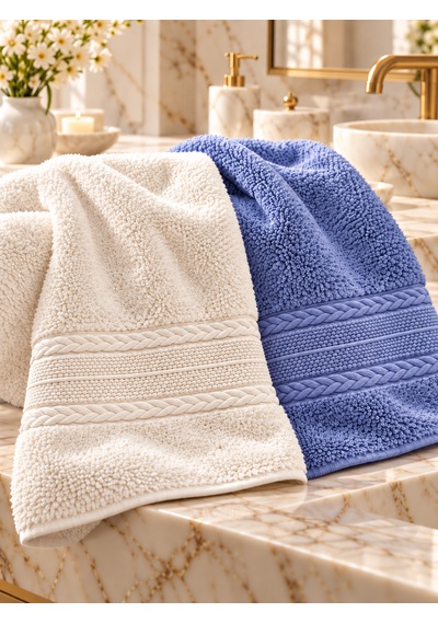 Puffy 2 Adet %100 Bambu Renkli Çavuş Desenli Ultura Yumuşak 50x85 Cm Havlu / Yüz Havlusu / Saç Havlusu / Çeyiz Seti Açık Mavi
