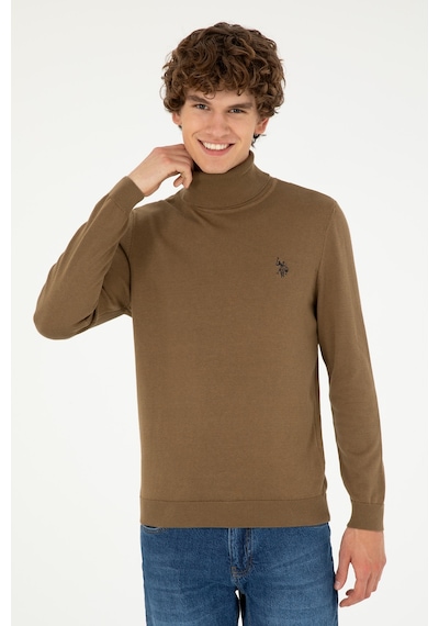 U.S. Polo Assn. Erkek Slim Fit Boğazlı Yaka Haki Basic Kazak 50293523-VR027