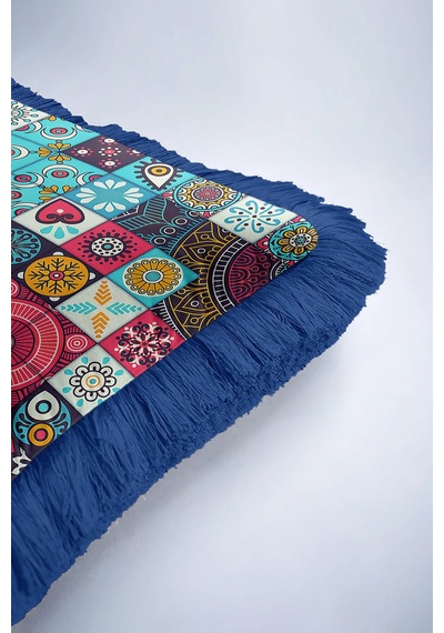 Canlı Boho Mozaik Saçaklı Yastık Kılıfı - Renkli Eklektik Mavi Sarı Püsküllü Kırlent Kılıfı Tozlu Dumanlı Lacivert Canlı Boho Mozaik Saçaklı Yastık Kılıfı - Renkli Eklektik Mavi Sarı Püsküllü Kırlent Kılıfı Tozlu Dumanlı Lacivert