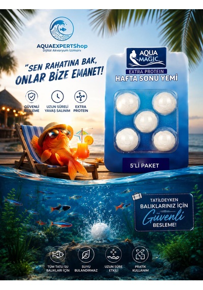 Balık Tatil Yemi - Beşli Paket - Ekstra Protein - Yavaş Salınım - Uzun Süreli Beslenme - Balıklarınız Güvende Kalır